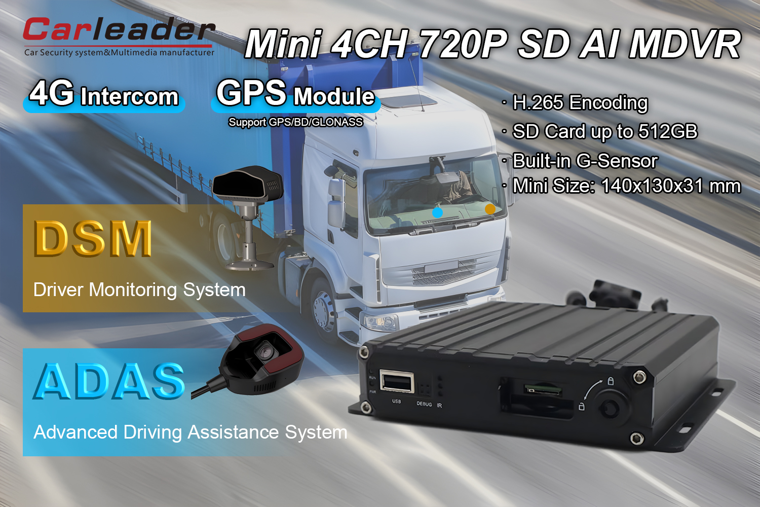 Carte SD 4CH AHD 1080P AI MDVR prise en charge DSM ADAS