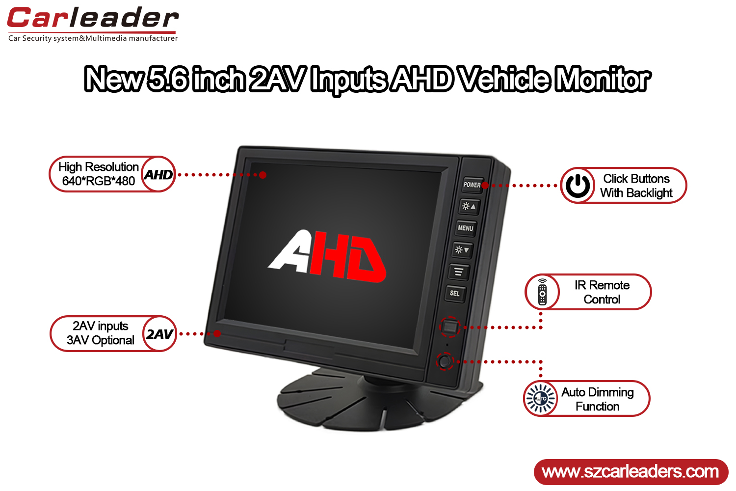 Moniteur AHD à panneau numérique LCD TFT de 5 pouces