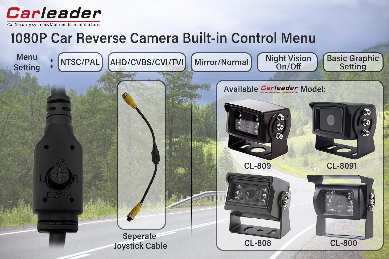 Caméra de recul de voiture AHD 1080P avec menu de commande