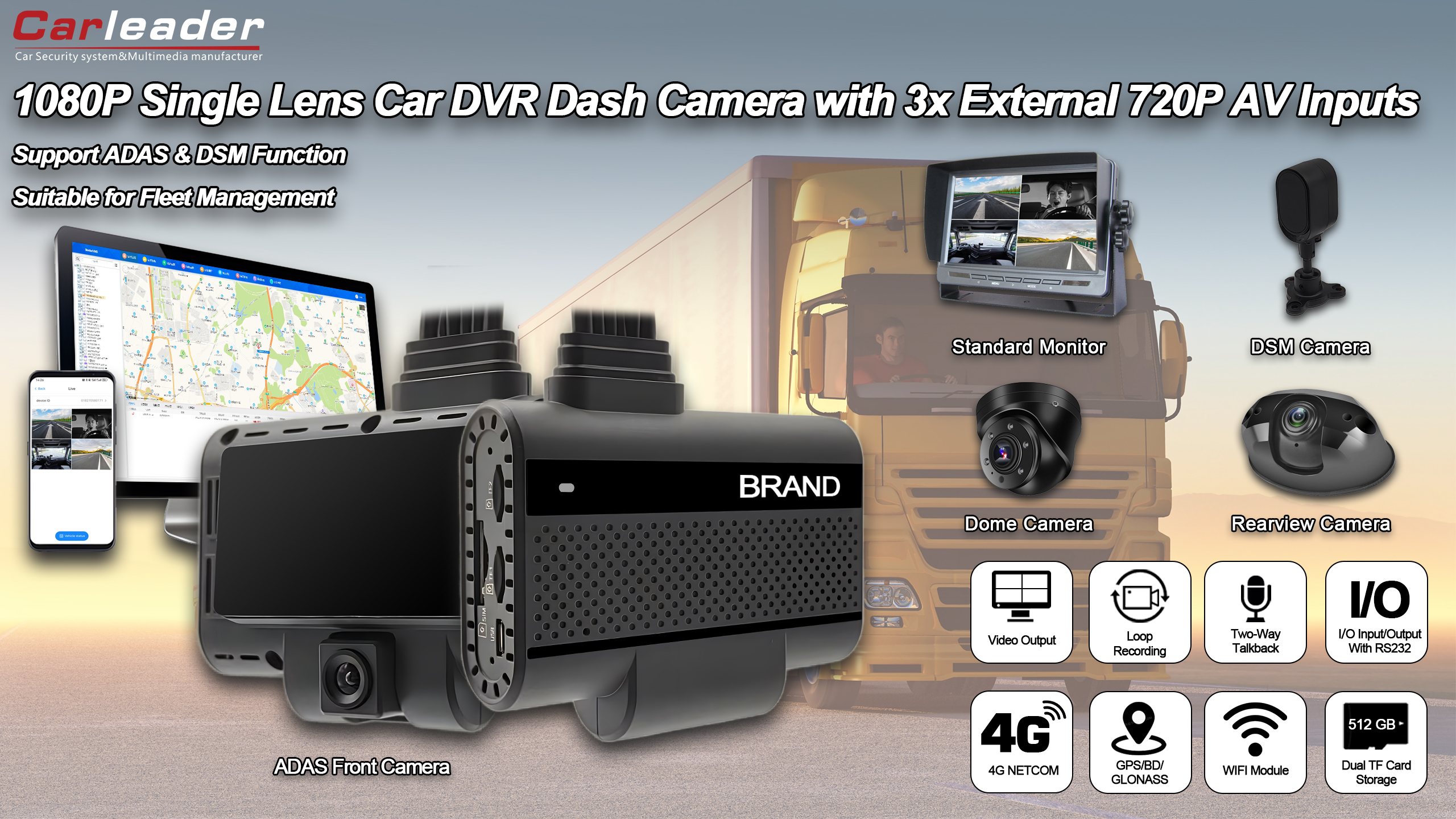 Carleader 4CH DVR AI Dash Camera System pour la gestion de la flotte