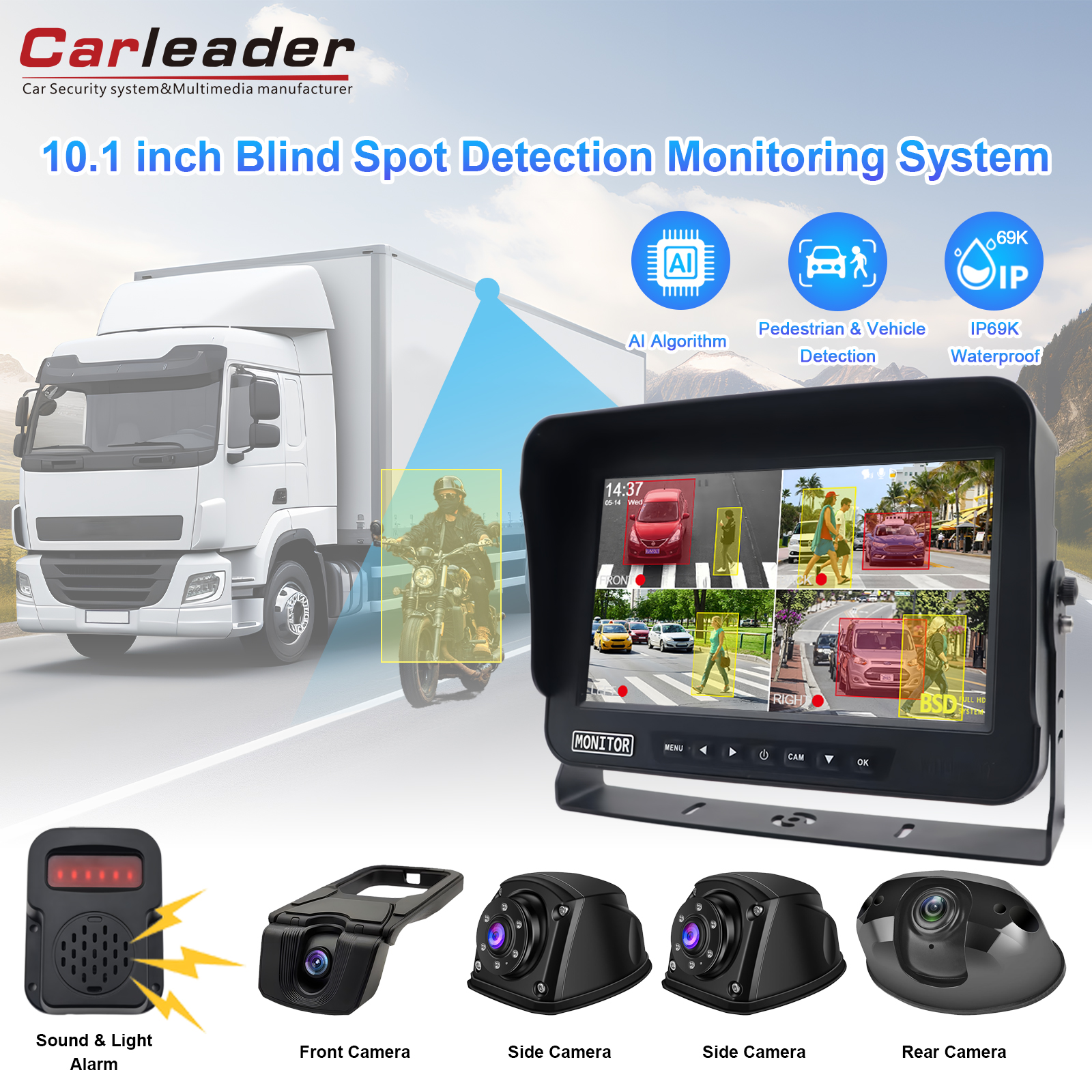 7 / 10,1 pouces 4ch AI BSD Vehicle Truck Camera System