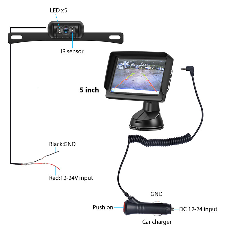 Kit de moniteur de caméra de recul sans fil de 5 pouces avec signal numérique