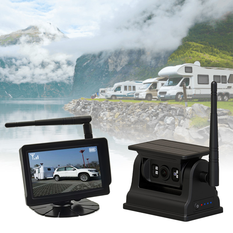 Système de caméra magnétique rechargeable à énergie solaire sans fil pour véhicule de 5 pouces